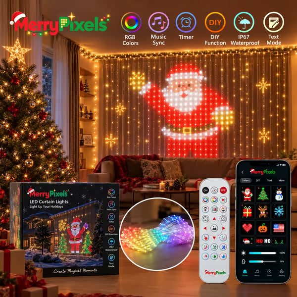 🔥 SPECIAL OFFER | 🎄✨Christmas Smart LED Curtain Lights | App-Controlled Animated Christmas Wall Display ✨